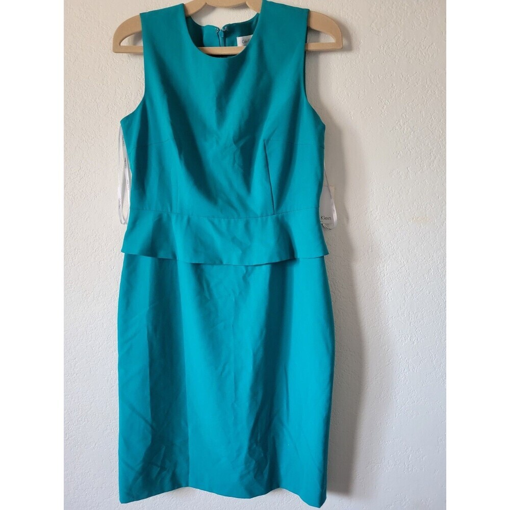 Calvin Klein Sleeveless Sheath dress With Peplum Waist Detail Lag Lagon  Size 8 - Picture 3 of 10